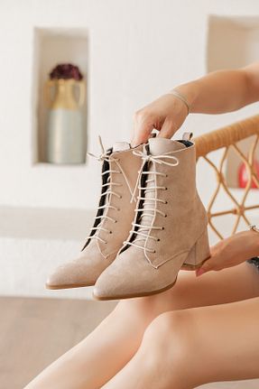 بوت / نیم بوت بژ زنانه چرم مصنوعی DİVOLYA - کد 769529614