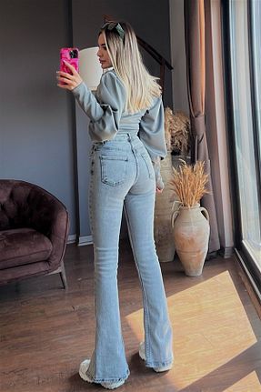 شلوار آبی زنانه پنبه ای ByCukurovaFrango - کد 772160060