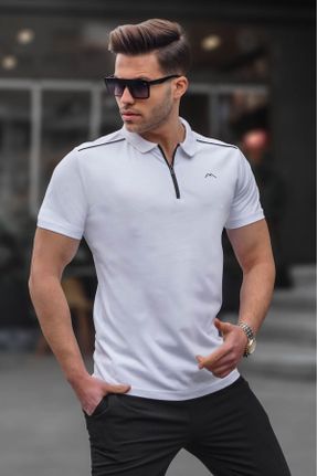 تی شرت سفید مردانه رگولار یقه پولو تکی بیسیک کد 637918123