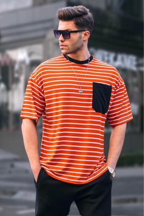 تی شرت نارنجی مردانه ریلکس یقه گرد پنبه - پلی استر - الاستن تکی بیسیک کد 640534561
