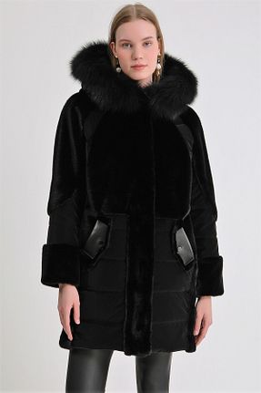 پالتو پشمی مشکی زنانه رگولار Leather Club - کد 772303784