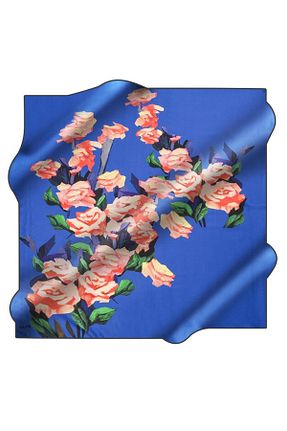 روسری آبی کرپ ساتن ابریشم Aker - کد 772227362