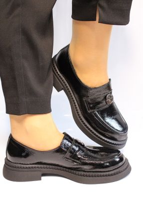 کفش لوفر مشکی زنانه چرم طبیعی پاشنه کوتاه ( 4 - 1 cm ) کد 772565826