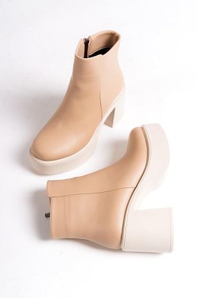 بوت / نیم بوت بژ زنانه چرم مصنوعی Modabuymus - کد 772528957