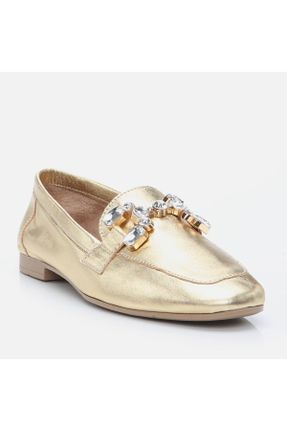 کفش لوفر طلائی زنانه چرم طبیعی پاشنه کوتاه ( 4 - 1 cm ) کد 711613702