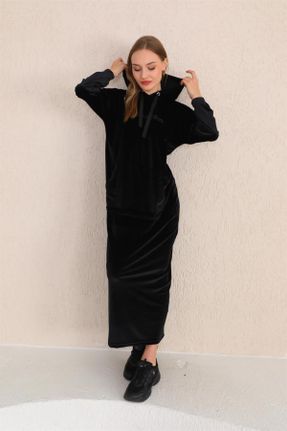 لباس مشکی زنانه بافت پنبه - پلی استر فرم فیت آستین-بلند کد 772597053