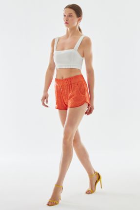 شلوارک نارنجی زنانه فاق بلند Fitted بافتنی کد 347953626