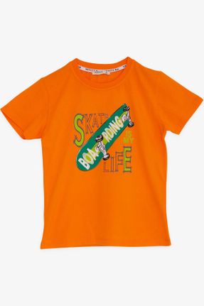تی شرت نارنجی بچه گانه یقه گرد پنبه (نخی) کد 688771345