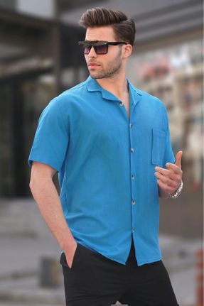 پیراهن آبی مردانه یقه پیراهنی رگولار کد 679284252