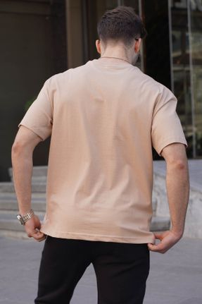 تی شرت بژ مردانه یقه گرد ریلکس پلی استر تکی بیسیک کد 646028697