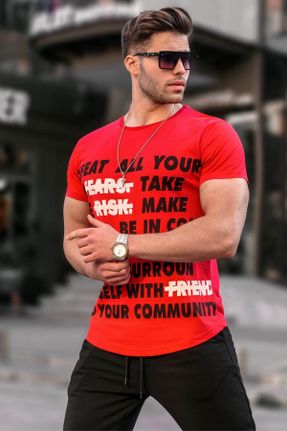 تی شرت قرمز مردانه یقه گرد رگولار تکی کد 5045716