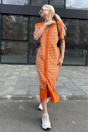 لباس نارنجی زنانه بافتنی اکریلیک رگولار بند دار بیسیک کد 657588177