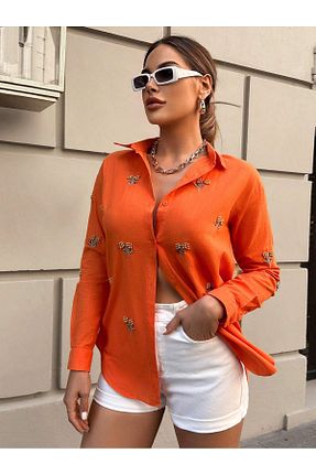 پیراهن نارنجی زنانه اورسایز XVOGO - کد 772494248
