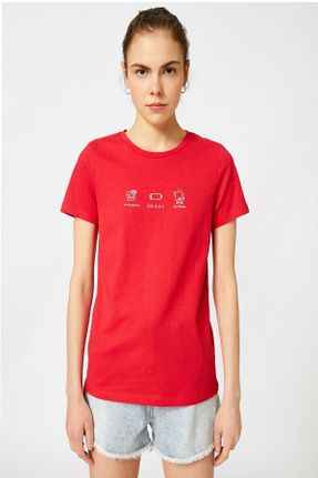 تی شرت قرمز زنانه رگولار یقه گرد کد 97523291