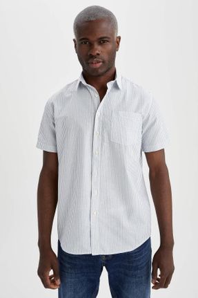 پیراهن سفید مردانه رگولار یقه پولو پنبه - پلی استر کد 98329563