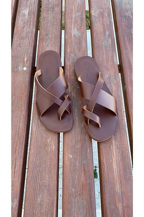 دمپائی قهوه ای مردانه چرم خالص DaphneSandals - کد 98701820