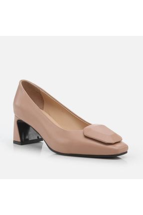کفش پاشنه بلند کلاسیک بژ زنانه چرم طبیعی پاشنه ضخیم پاشنه متوسط ( 5 - 9 cm ) کد 767637328