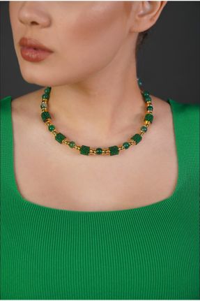 گردنبند جواهر سبز زنانه روکش طلا کد 772762611
