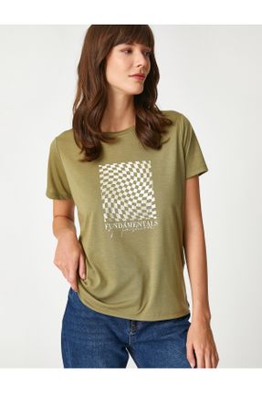 تی شرت خاکی زنانه پلی استر یقه گرد رگولار تکی کد 306015610