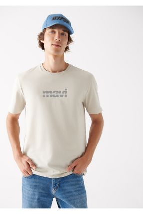 تی شرت طوسی مردانه رگولار یقه گرد پنبه (نخی) تکی کد 343342601