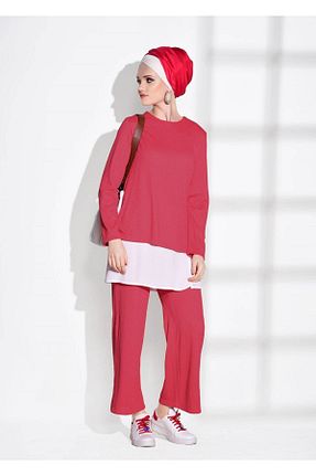 ست بالاتنه و پائین تنه حجاب قرمز زنانه رگولار TRENDTESETTÜR - کد 86183675