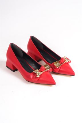 کفش پاشنه بلند کلاسیک قرمز زنانه پاشنه ضخیم پاشنه کوتاه ( 4 - 1 cm ) چرم مصنوعی کد 773498700