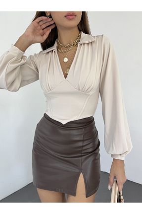 بلوز بژ زنانه ساده Fav Style - کد 773578819