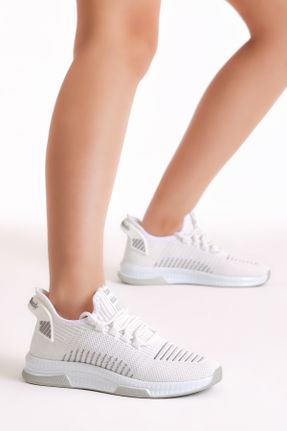 کفش اسنیکر سفید زنانه بند دار پارچه نساجی کد 103013178