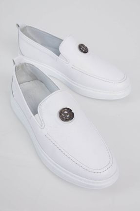 کفش لوفر سفید مردانه چرم طبیعی پاشنه کوتاه ( 4 - 1 cm ) کد 320271269