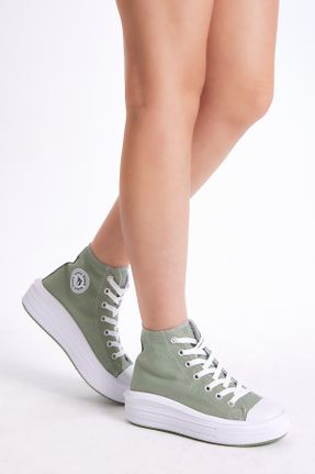 کفش اسنیکر سبز زنانه بند دار پارچه نساجی کد 283357111
