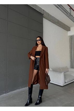 پالتو پشمی قهوه ای زنانه اسلیم فیت conconmoda - کد 772833039