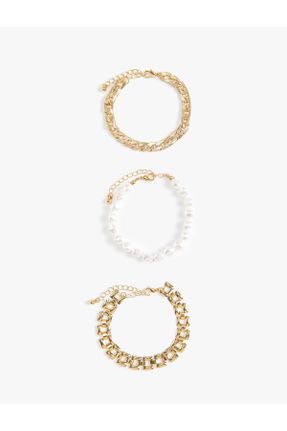 دستبند جواهر طلائی زنانه فلزی کد 757188390