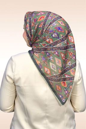 روسری خاکی پنبه (نخی) 90 x 90 طرح هندسی کد 773012213