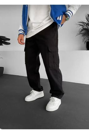 شلوار جین مشکی مردانه پاچه بدون کش لیکرا ساده استاندارد کد 773599353