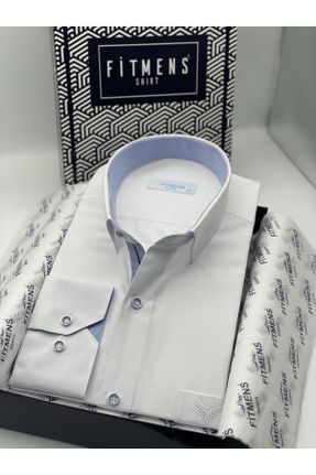 پیراهن سفید مردانه پنبه - پلی استر یقه نیمه ایتالیایی ریلکس کد 308459733