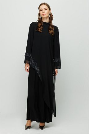 لباس مجلسی حجاب مشکی زنانه یقه ایستاده Esswaap - کد 666673894