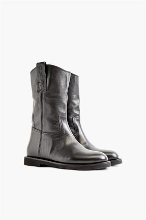 بوت / نیم بوت مشکی زنانه چرم خالص Shoes & More - کد 359406985