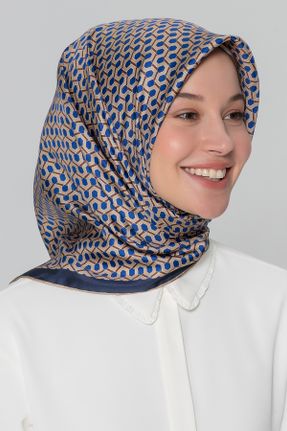 روسری سفید ساتن ابریشم کرپ 90 x 90 طرح هندسی کد 773546636