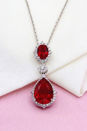گردنبند نقره قرمز زنانه Akyüz Gümüş - کد 658172362