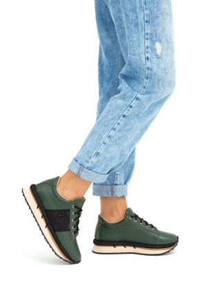 کفش اسنیکر سبز زنانه چرم طبیعی بند دار چرم طبیعی کد 370806965
