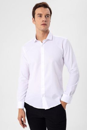 پیراهن سفید مردانه اسلیم فیت پنبه - پلی استر کد 749789951