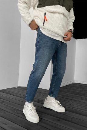 شلوار جین آبی مردانه پاچه بدون کش لیکرا ساده استاندارد کد 773600142