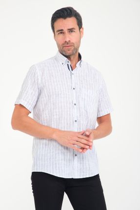 پیراهن سفید مردانه رگولار یقه نیمه ایتالیایی کتان کد 303547361