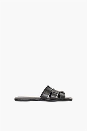 صندل مشکی زنانه پاشنه تخت Shoes & More - کد 773538211