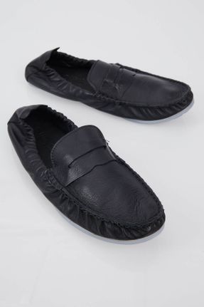 کفش لوفر مشکی مردانه چرم طبیعی پاشنه کوتاه ( 4 - 1 cm ) کد 319102140