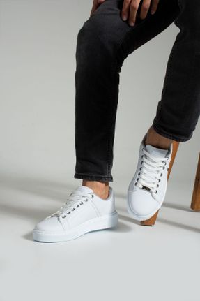 کفش اسنیکر سفید مردانه بند دار چرم مصنوعی کد 773634012