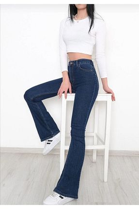 شلوار جین سرمه ای زنانه پاچه اسپانیولی MAKRAS EXCLUSIVE - کد 774209319