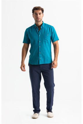 پیراهن آبی مردانه اسلیم فیت یقه پیراهنی کد 92974668