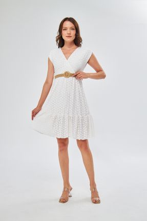 لباس سفید زنانه بافتنی پنبه - پلی استر گلوژ کد 773873797