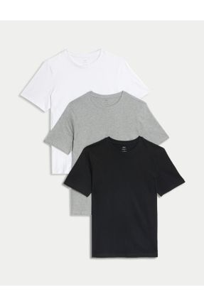 تی شرت طوسی مردانه رگولار پنبه (نخی) 3